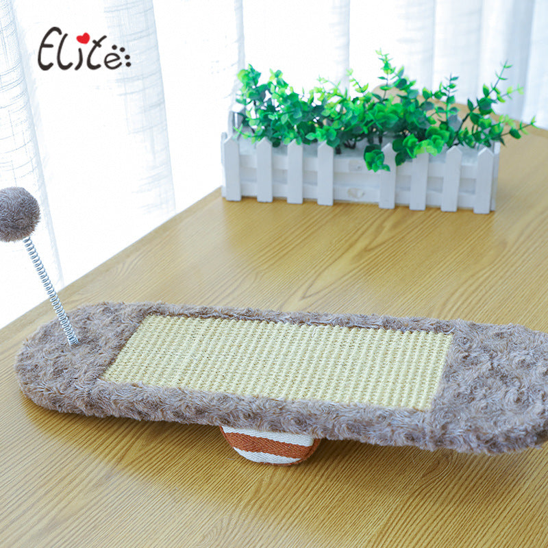 Elite cat scratcher with frame and pop-pom toy. One of these simple and essential toys for your cat. Gray board shown