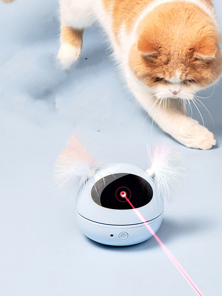 This laser magic cat teaser "Robot bag" toy will keep your kitty chasing the light and exercising in now time!  Cat love interactive toys, and this toy is easily chargable to ensure never ending fun activity for your cat.  Comes in three colours, white, pink, blue Material: ABS