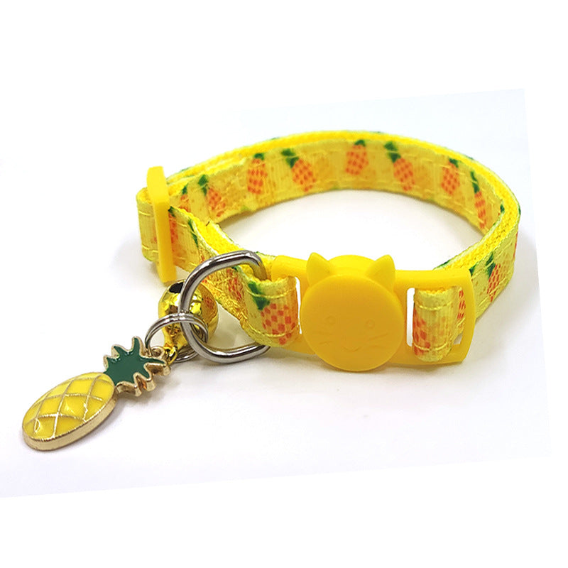 Pet Print Bell Cat Collar Cat Strap - cute cat lock and bell yellow pineapple