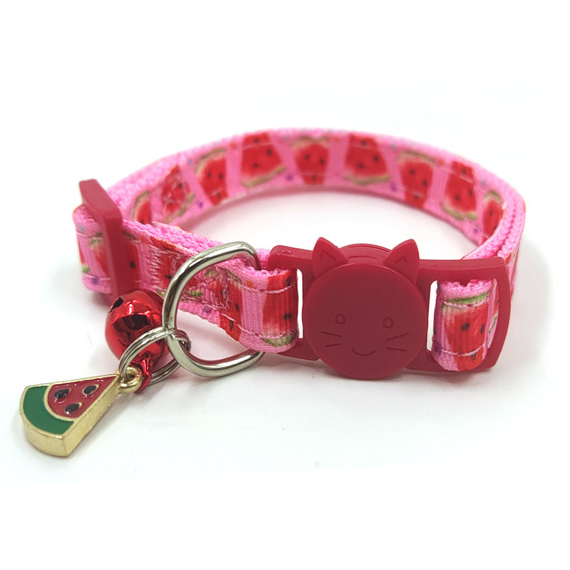 Pet Print Bell Cat Collar Cat Strap - cute cat lock and bell Red watermelon