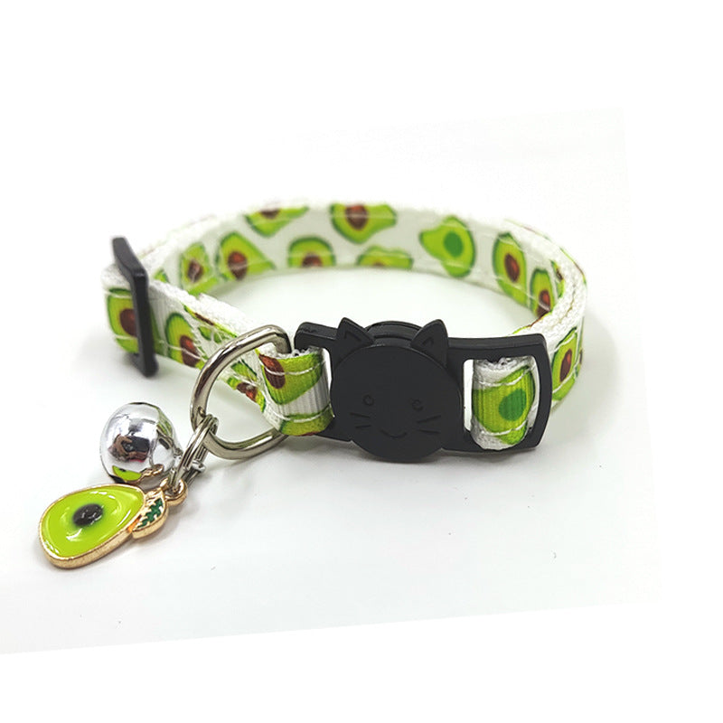 Pet Print Bell Cat Collar Cat Strap - cute cat lock and bell - Avocado