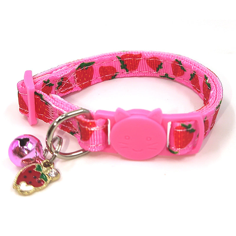 Pet Print Bell Cat Collar Cat Strap - cute cat lock and bell Pink