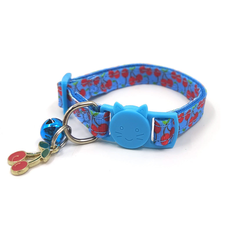 Pet Print Bell Cat Collar Cat Strap - cute cat lock and bell Blue