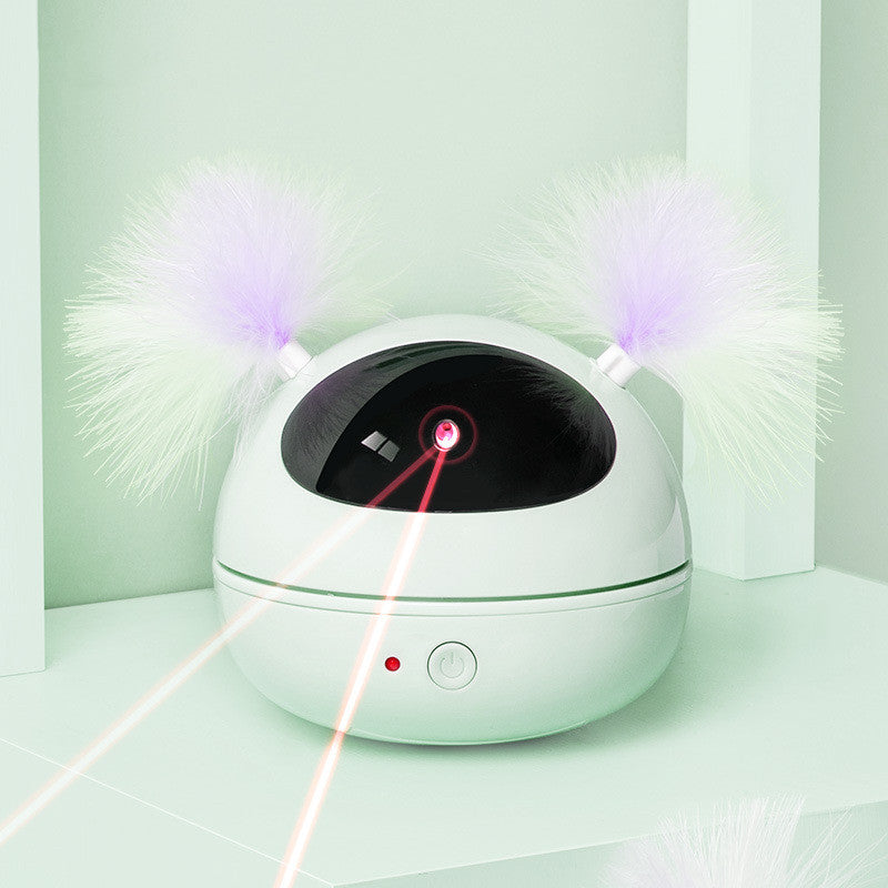 This laser magic cat teaser "Robot bag" toy will keep your kitty chasing the light and exercising in now time!  Cat love interactive toys, and this toy is easily chargable to ensure never ending fun activity for your cat.  Comes in three colours, white, pink, blue Material: ABS