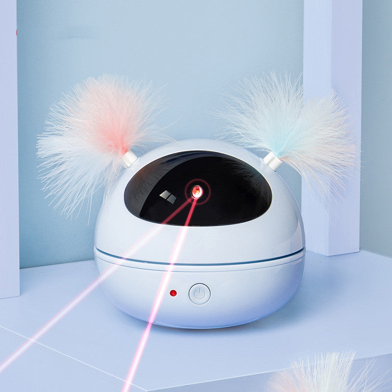 This laser magic cat teaser "Robot bag" toy will keep your kitty chasing the light and exercising in now time!  Cat love interactive toys, and this toy is easily chargable to ensure never ending fun activity for your cat.  Comes in three colours, white, pink, blue Material: ABS