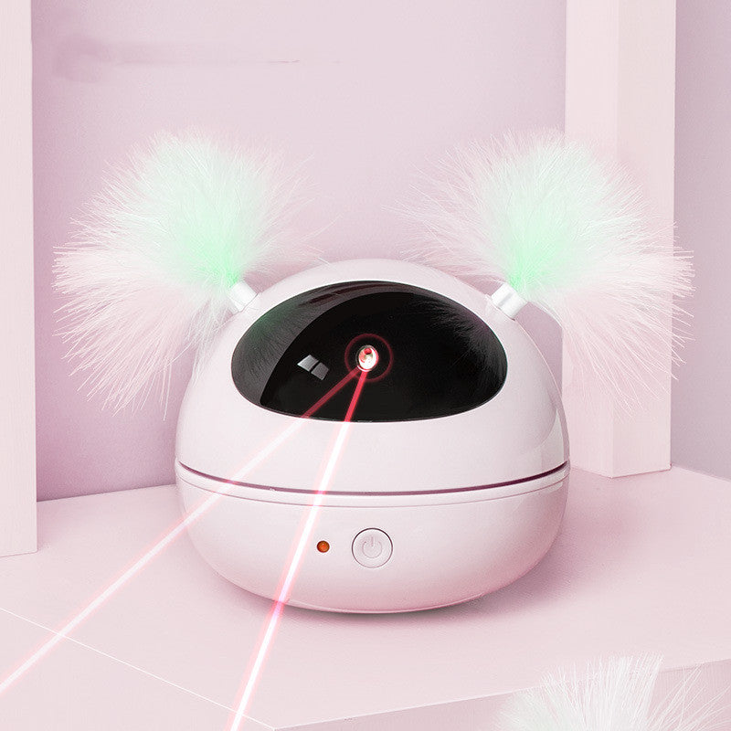 This laser magic cat teaser "Robot bag" toy will keep your kitty chasing the light and exercising in now time!  Cat love interactive toys, and this toy is easily chargable to ensure never ending fun activity for your cat.  Comes in three colours, white, pink, blue Material: ABS