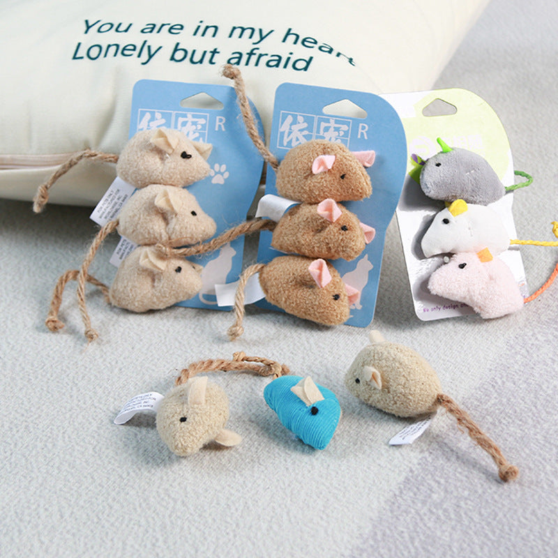 Simulation mouse trio of cat toys. Great value for money and cats love it!  Three mouse rice + blue, three mouse rice, three mouse three colors, three mouse coffee colors, three mice deep gray, three mice mixed, three mouse rice cof color, three - only mouse light gray. 