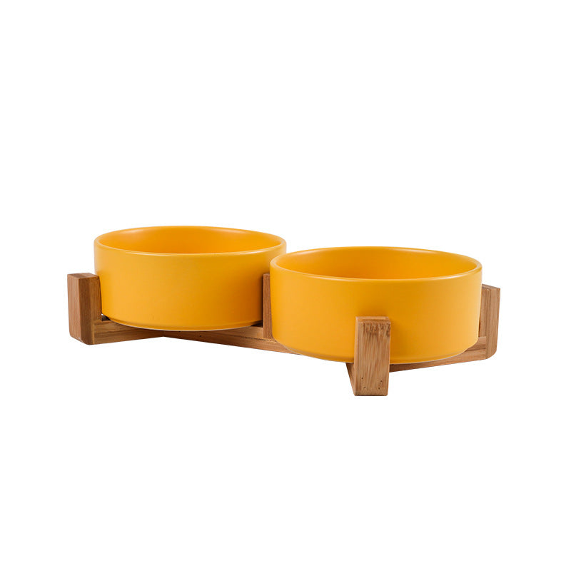 Elegant quality made pet bowls (cat or dog), single or double. Pet safe plasic. elegant wooden frame, easy to clean and to fill up. Does not cause whisker fatigue (not too narrow). Optional wooden frame to support. Dual bowl combination of orange colour shown with the wooden frame