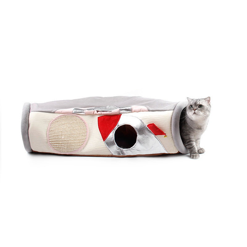 Cat tunnel - boat or rocket design. Cats just love their cat tunnels and hiding places, right? This one is with looks like a plane and cat appears to on patrol! Cat can also sleep there quite cumfortably. Its foldable undert the bed.