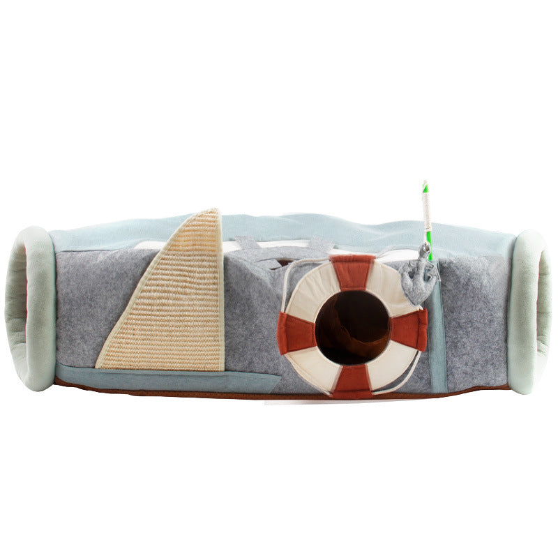 Cat tunnel - boat or rocket design. Cats just love their cat tunnels and hiding places, right? This one is with looks like a plane and cat appears to on patrol! Cat can also sleep there quite cumfortably. Its foldable undert the bed.