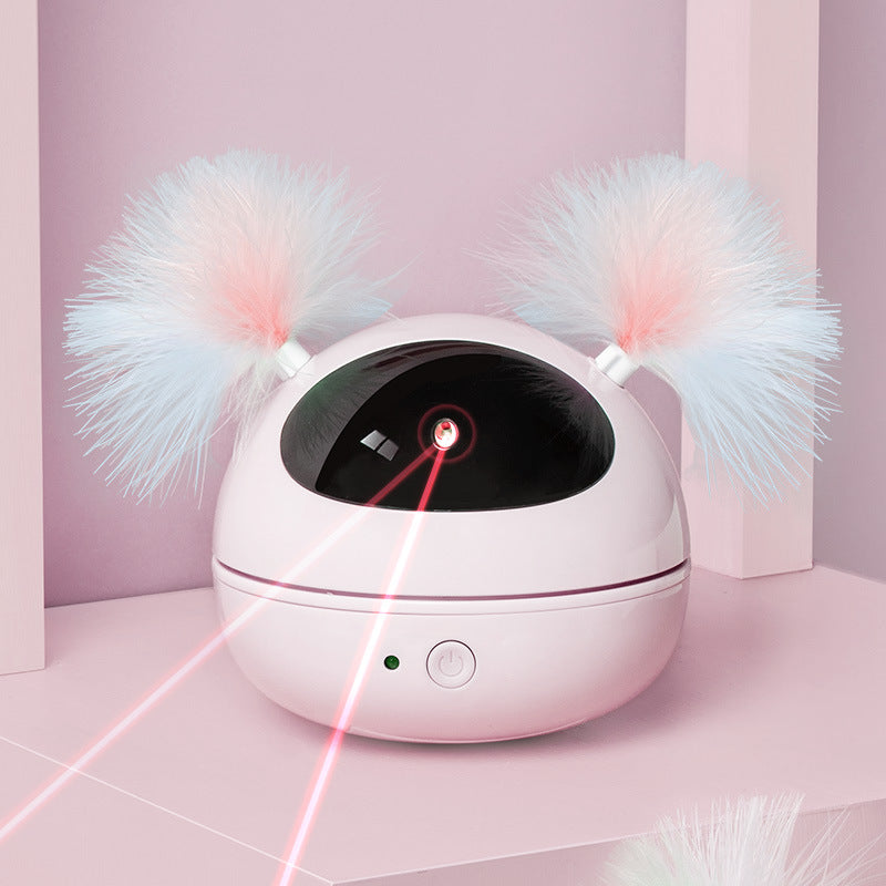 This laser magic cat teaser "Robot bag" toy will keep your kitty chasing the light and exercising in now time!  Cat love interactive toys, and this toy is easily chargable to ensure never ending fun activity for your cat.  Comes in three colours, white, pink, blue Material: ABS