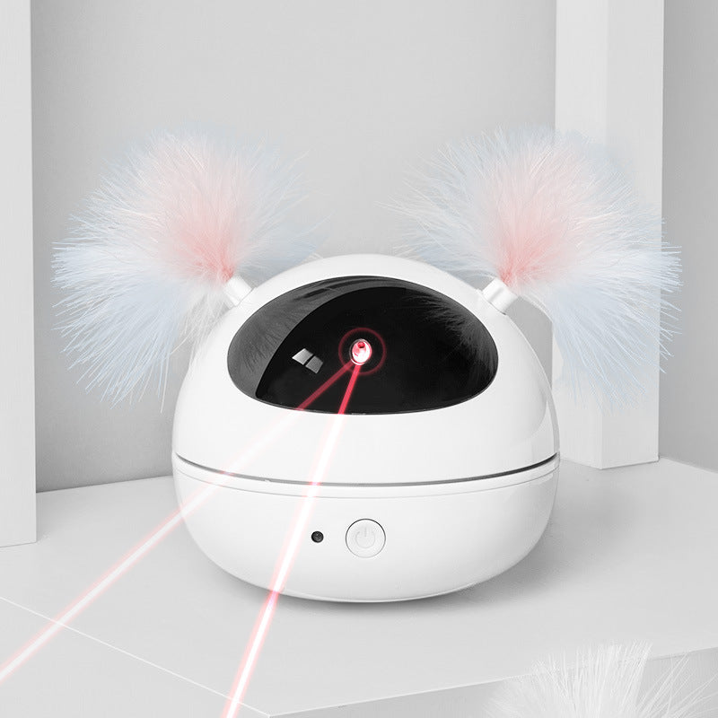 This laser magic cat teaser "Robot bag" toy will keep your kitty chasing the light and exercising in now time!  Cat love interactive toys, and this toy is easily chargable to ensure never ending fun activity for your cat.  Comes in three colours, white, pink, blue Material: ABS