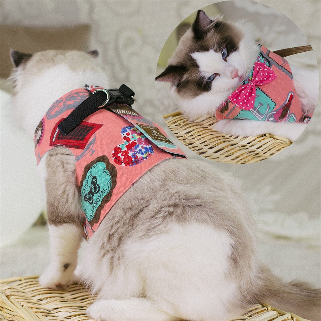 Pink Cat Harness Polkadot design, cute appearance loved by cat owners all over the world (may also suit small dog)