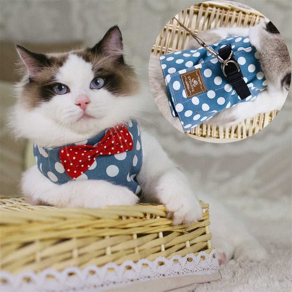 Pink Cat Harness Polkadot design, cute appearance loved by cat owners all over the world (may also suit small dog)