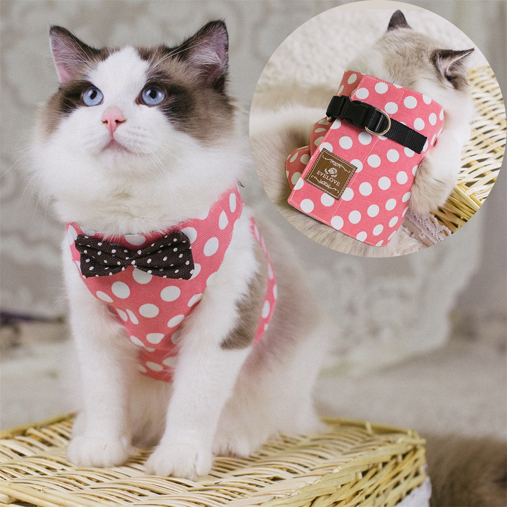 Pink Cat Harness Polkadot design, cute appearance loved by cat owners all over the world (may also suit small dog)