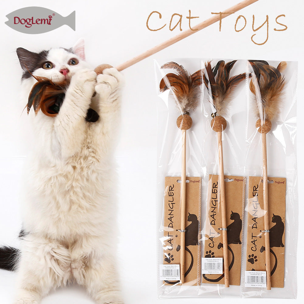 Doglemi - the original color feather cat stick. This is a simple but sturdy toy that will keep your cat entertained for hours!   Material: Cork ball + solid wood stick  Brand: Doglemi 