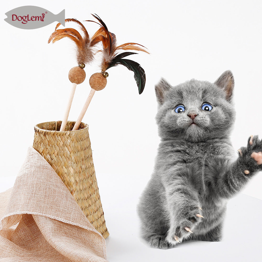 Doglemi - the original color feather cat stick. This is a simple but sturdy toy that will keep your cat entertained for hours!   Material: Cork ball + solid wood stick  Brand: Doglemi 