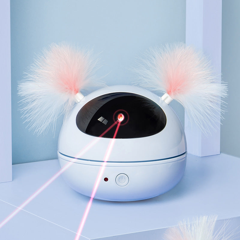 This laser magic cat teaser "Robot bag" toy will keep your kitty chasing the light and exercising in now time!  Cat love interactive toys, and this toy is easily chargable to ensure never ending fun activity for your cat.  Comes in three colours, white, pink, blue Material: ABS