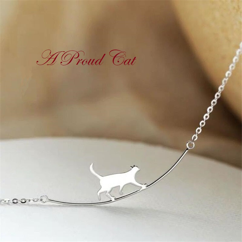 925 Sterling gorgeous necklace for cat lovers!   New Fashion Cat Curved 925 Sterling Silver Jewelry Cute Animal Walking Cat Clavicle with Chain. Fast delivery on this item.