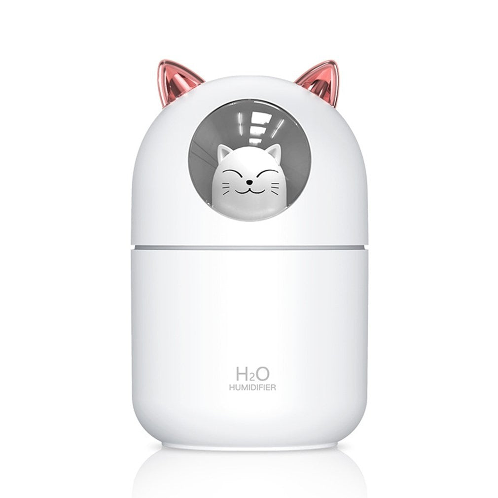 White Model Humidifier - Great night light for young children scared of the dark at bedtime, the colorful lighting creates a nice ambiancewit this LED Light Cartoon Cat Humidifier Good for your health - Effectively improve indoor air condition. This cool mist humidifier can soften and moisten dry and chapped skin in winter.