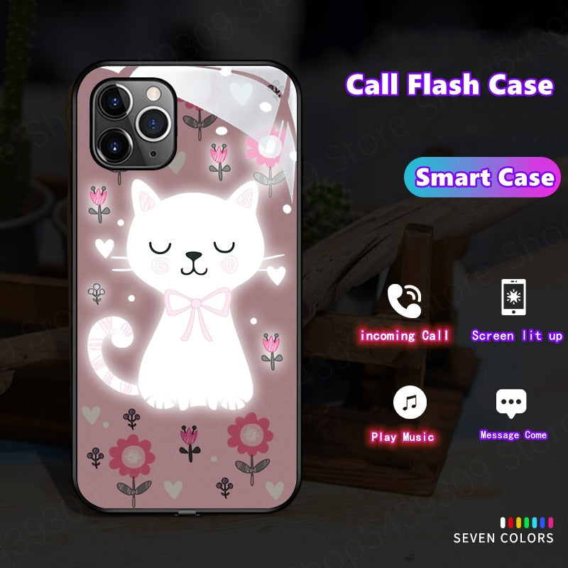 3D Cute Cat Shockproof Glass Phone Case For iPhone 11 12 Pro XR XS Max X 6 7 8 Plus