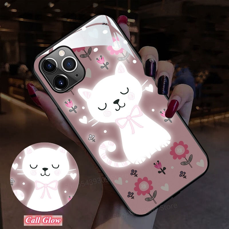 3D Cute Cat Shockproof Glass Phone Case For iPhone 11 12 Pro XR XS Max X 6 7 8 Plus, Cute cat