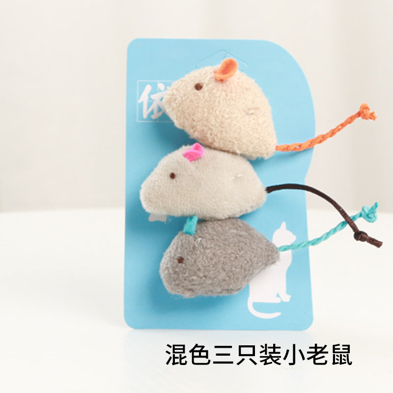 Simulation mouse trio of cat toys. Great value for money and cats love it!  Three mouse rice + blue, three mouse rice, three mouse three colors, three mouse coffee colors, three mice deep gray, three mice mixed, three mouse rice cof color, three - only mouse light gray.  Multi-coloured