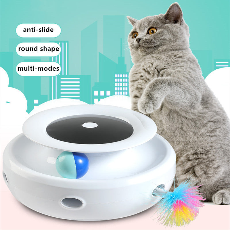 Featuring this safe and sturdy 2-in-1 toy with an "ambush feather" and a ball-in-a-track. The ball has a bell taht will stimulate the senses of your cat.  This automatic cat toy is guaranteed to keep your cat entertained.  Anti-slide base will keep it steady while the cat plays with it. It runs on A4 batteris and it features sturdy and sleek design, guaranteed to keep your cat entertained, engaged and well-exercised!