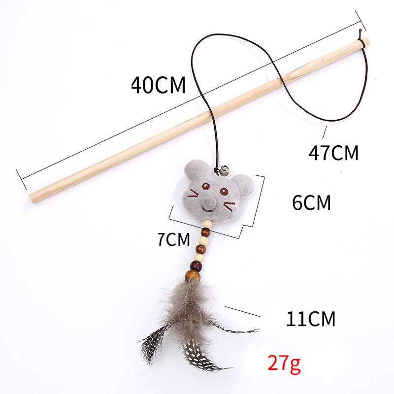 Feather + wooden pole + plush cat toy. Simple toy sometimes is just what cats need! Comes in 3 colours and types: mouse coffee color, mouse gray, owl coffee color, owl gray