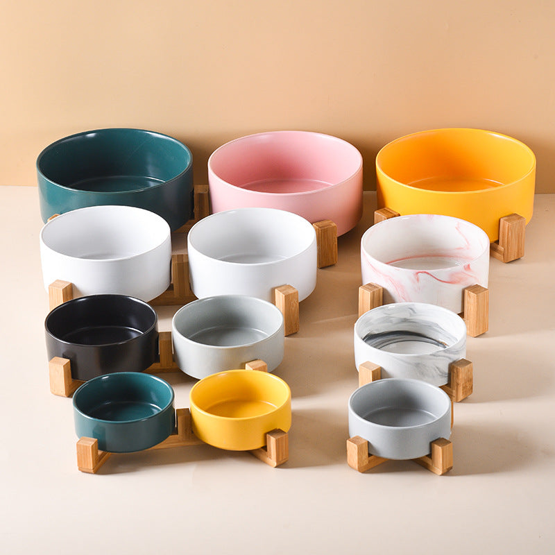 Elegant quality made pet bowls (cat or dog), single or double. Pet safe plasic. elegant wooden frame, easy to clean and to fill up. Does not cause whisker fatigue (not too narrow). Optional wooden frame to support. Various colour and size combinations shown