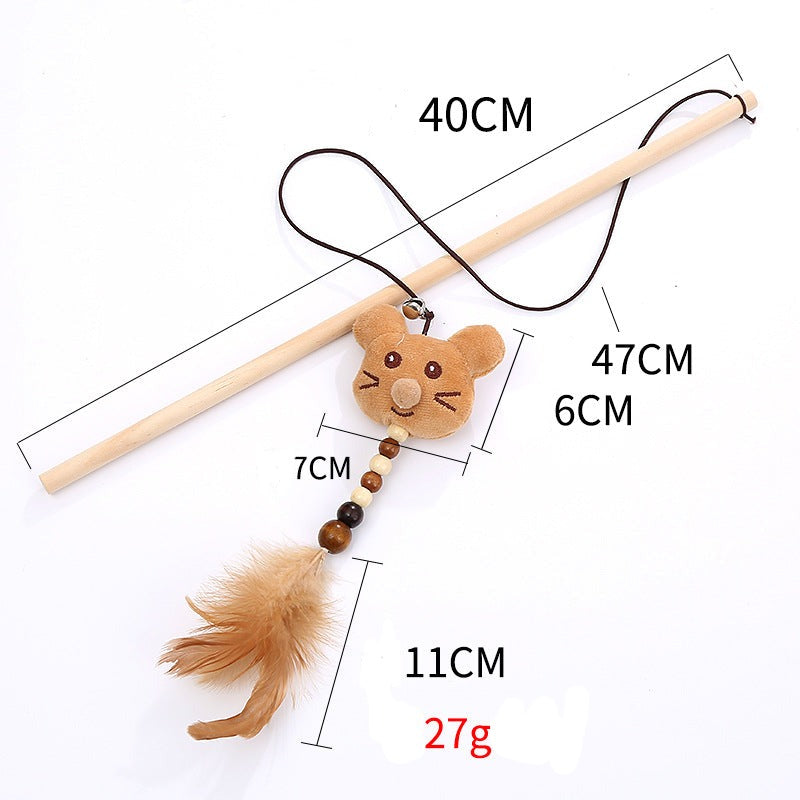 Feather + wooden pole + plush cat toy. Simple toy sometimes is just what cats need! Comes in 3 colours and types: mouse coffee color, mouse gray, owl coffee color, owl gray