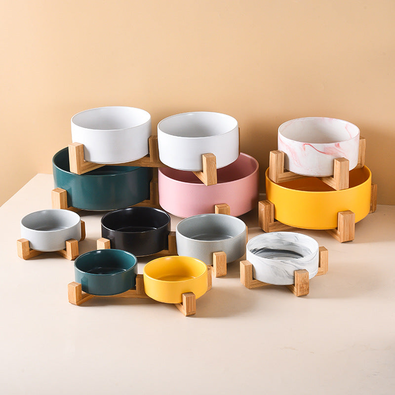 Elegant quality made pet bowls (cat or dog), single or double. Pet safe plasic. elegant wooden frame, easy to clean and to fill up.  Does not cause whisker fatigue (not too narrow).  Optional wooden frame to support. Various colour and size combinations shown