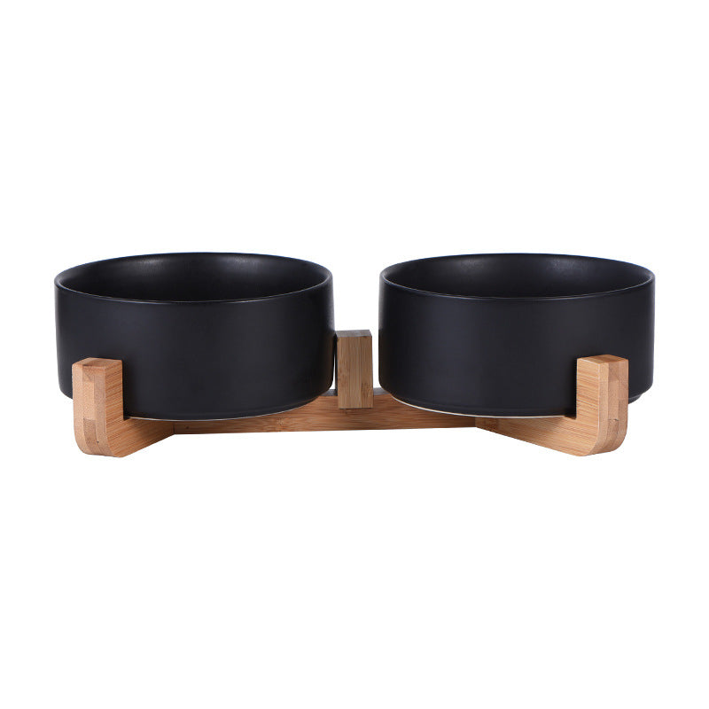 Elegant quality made pet bowls (cat or dog), single or double. Pet safe plasic. elegant wooden frame, easy to clean and to fill up. Does not cause whisker fatigue (not too narrow). Optional wooden frame to support. Dual bowl combination of Black colour shown with the wooden frame