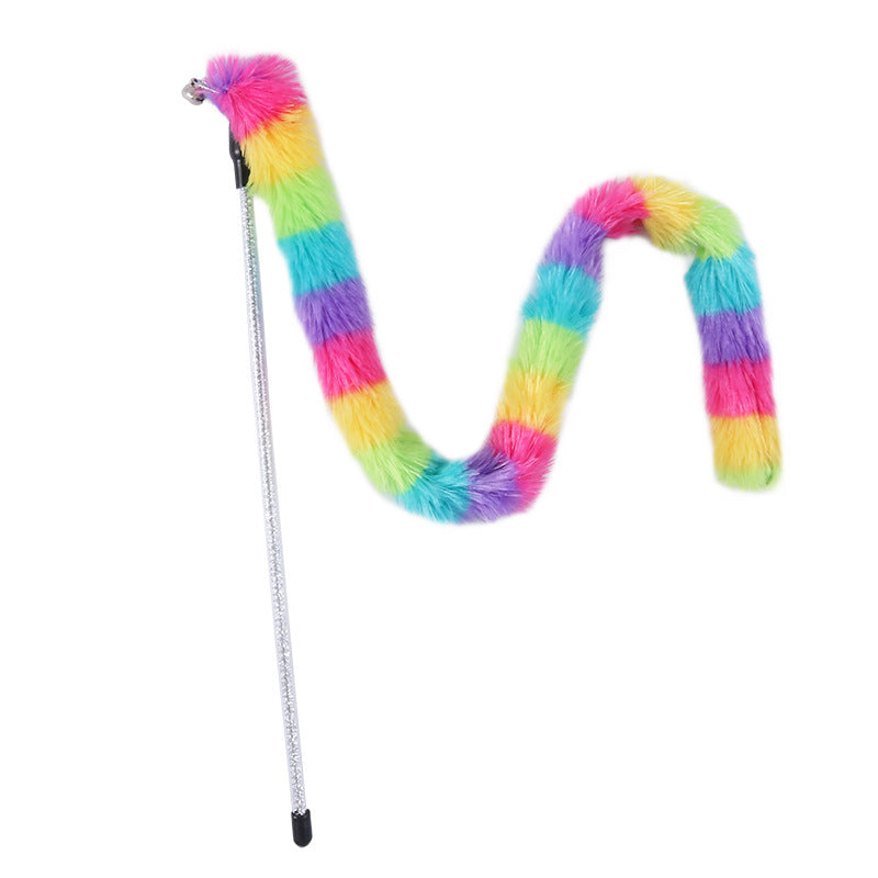 Rainbow Interactive cat toy with bells and a super long rod. Cat love these cat teaser toys, they are fun activity for your cat that gives them much needed exercise and stimulation.