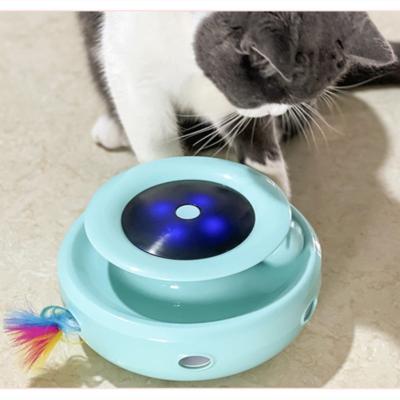 Featuring this safe and sturdy 2-in-1 toy with an "ambush feather" and a ball-in-a-track. The ball has a bell taht will stimulate the senses of your cat.  This automatic cat toy is guaranteed to keep your cat entertained.  Anti-slide base will keep it steady while the cat plays with it. It runs on A4 batteris and it features sturdy and sleek design, guaranteed to keep your cat entertained, engaged and well-exercised!