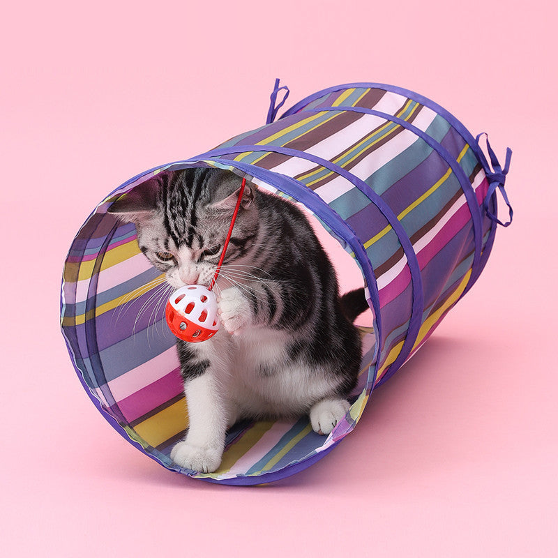 Cats like to play in the tunnels, run back and forth, explore, have their own hiding place.   This tunnel can be folded and portable, with a ball to attract cat's attention. sturdy material, foldable flat for storage.