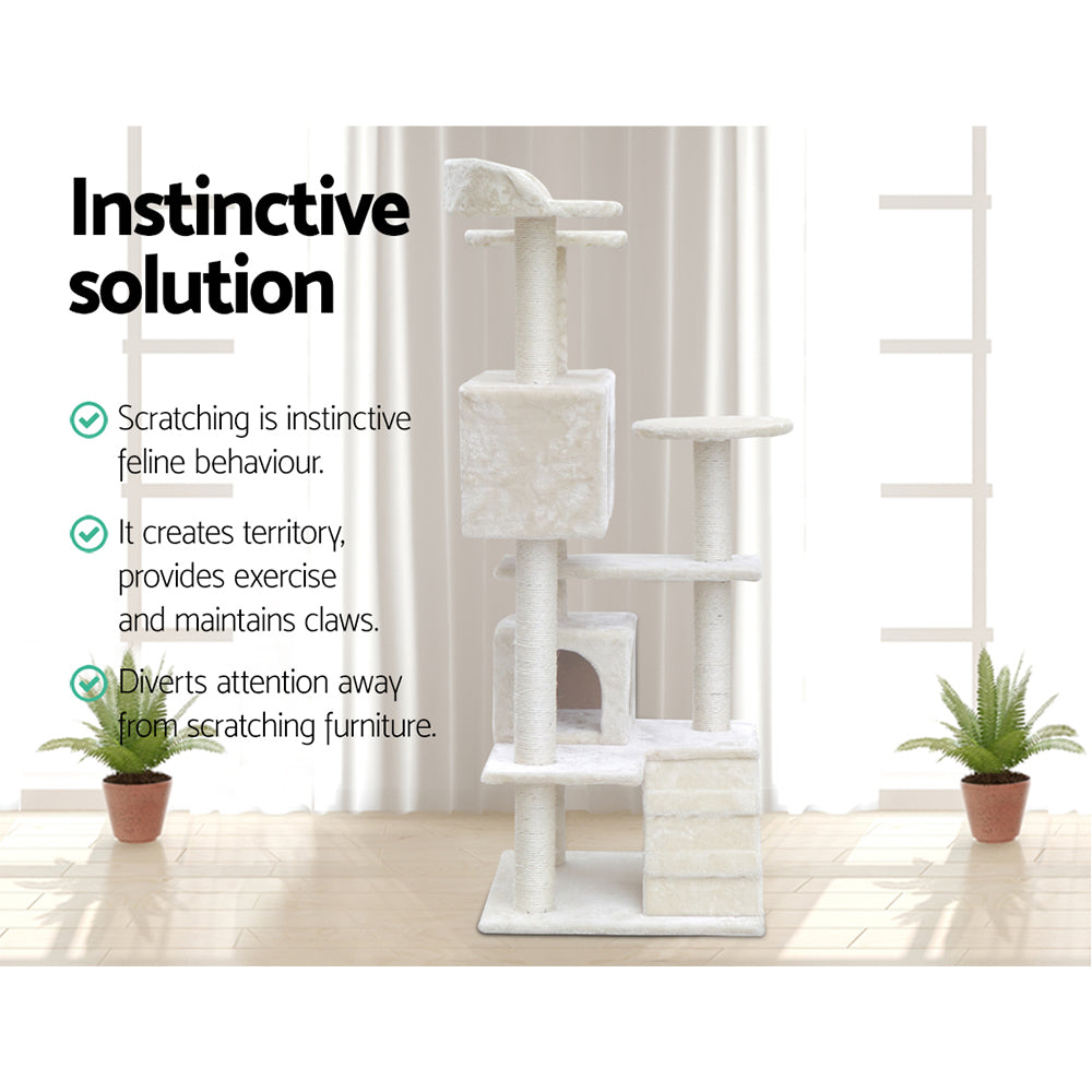 i.Pet Cat Tree 134cm Trees Scratching Post Scratcher Tower Condo House Furniture Wood Beige - instinctive solution - scratching, territory, sport and exercise for your cats