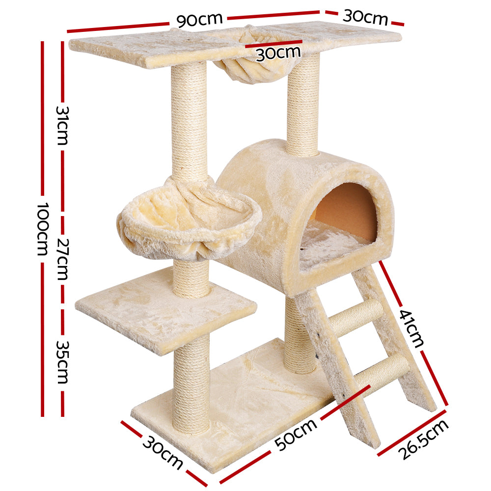 i.Pet Cat Tree Trees Scratching Post, Scratcher Condo, Tower House and Bed Beige, 100cm