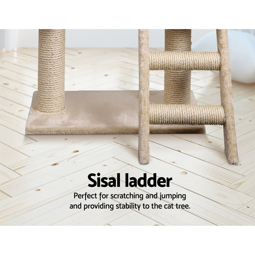 i.Pet Cat Tree Trees Scratching Post, Scratcher Condo, Tower House and Bed Beige, 100cm Soft washable fabric. Sisal ladder, perfect for scratching and providing stability to the cat tree