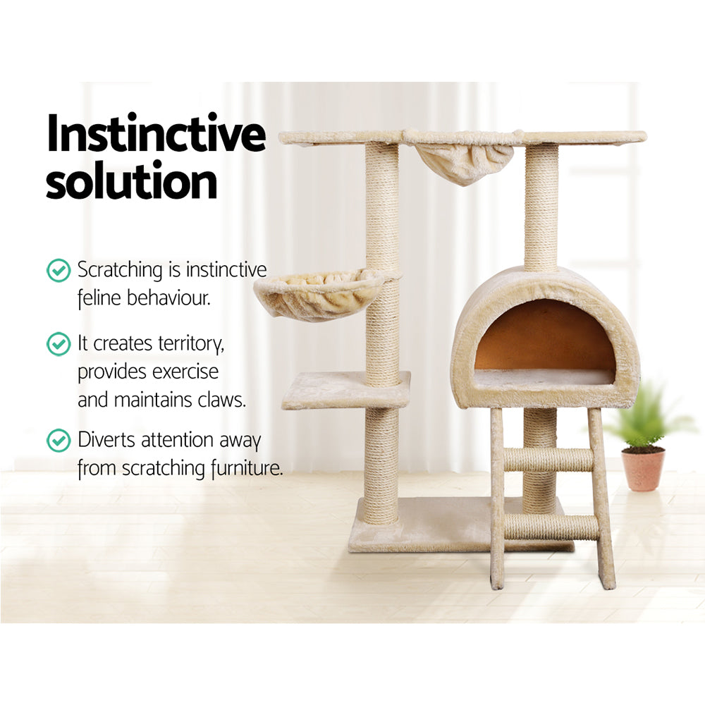 i.Pet Cat Tree Trees Scratching Post, Scratcher Condo, Tower House and Bed Beige, 100cm Soft washable fabric