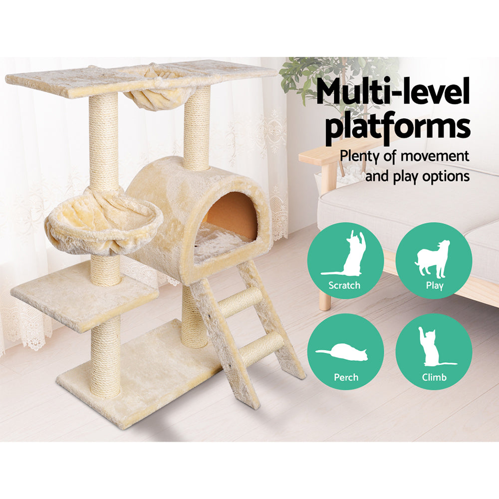 i.Pet Cat Tree Trees Scratching Post, Scratcher Condo, Tower House and Bed Beige, 100cm Soft washable fabric. Multi-level platforms, providing plenty of movement and play options