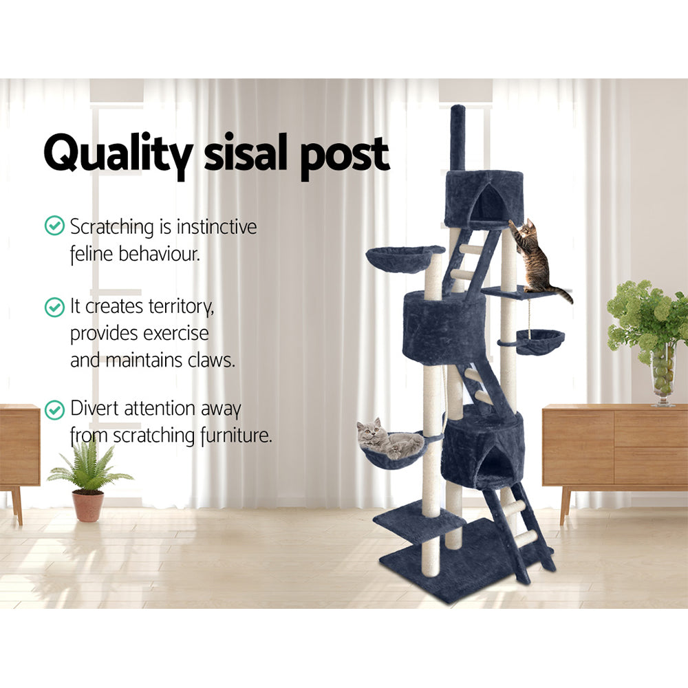 i.Pet Cat Tree Trees Scratching Post Scratcher Tower Condo House Grey 244cm - provides quality sisal post, territory and exercise