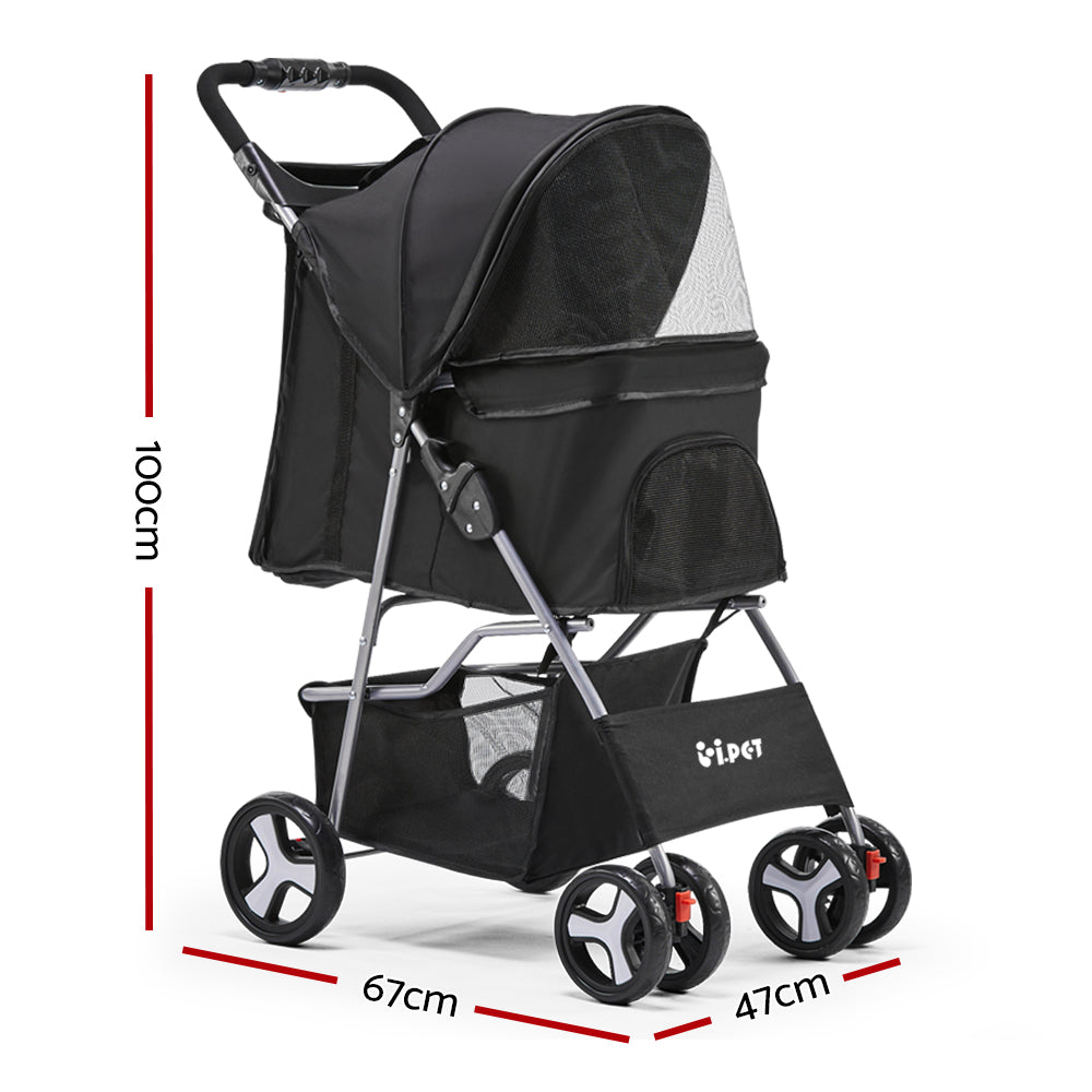 i.Pet 4 Wheel Pet Stroller - Black - Free Shipping in AU metro!  Need to take your small pet out for a walk with minimum hassle? You can, with the i.Pet Pet Stroller. It is sturdy, well-made, comfortable and comes with a host of pet-friendly features. Such as multiple mesh screens with zippers for easy access and breathability, a bottler holder for refreshment, spacious storage, durable fabric, and omni-directional front wheels and brake-fitted rear wheels for easy handling. 