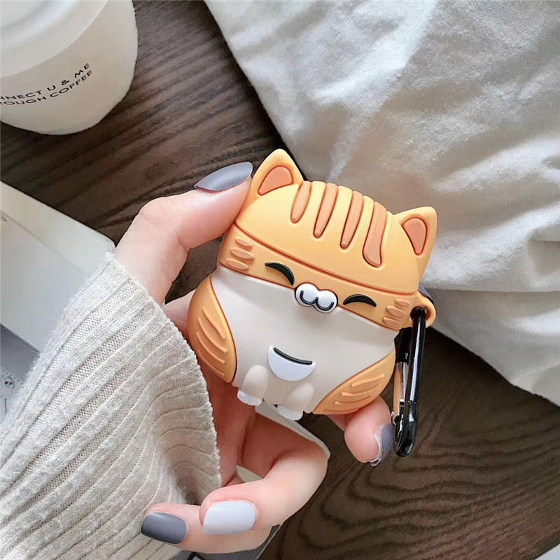 Earphone Cases - 3D Cute Fat Orange Cat Box For Apple AirPods 1 2 Pro Case, Soft Silicone  Product Contain: 1 x Silicone Case 1 x keychain  For Airpods 1 2 pro Material: Silicone - featuring Orange design