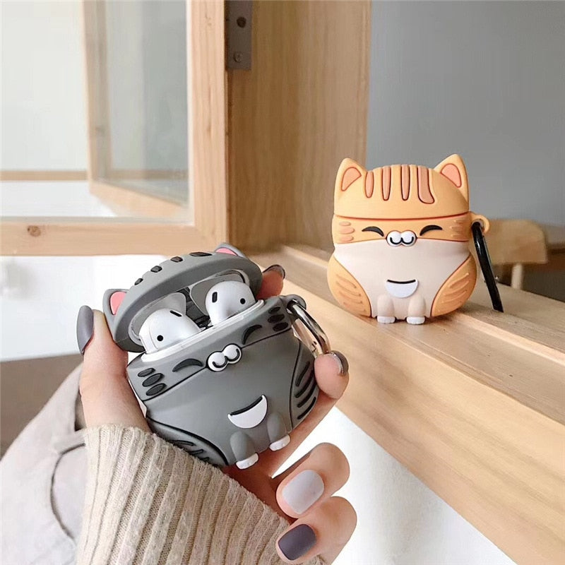 Earphone Cases - 3D Cute Fat Orange Cat Box For Apple AirPods 1 2 Pro Case, Soft Silicone  Product Contain: 1 x Silicone Case 1 x keychain  For Airpods 1 2 pro Material: Silicone