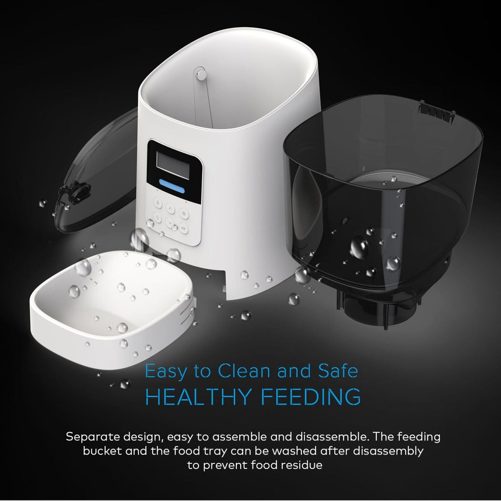 Floofi Smart Pet Food Feeder with Camera - White  OVERVIEW  The ideal appliance for feed your pets. This new design offers the alternative of manual programming only, a version with WIFI connection and access from the exclusive APP to carry out its programming, as a Smart version where it also has a 1080p camera, to enjoy even more connectivity with your pet.