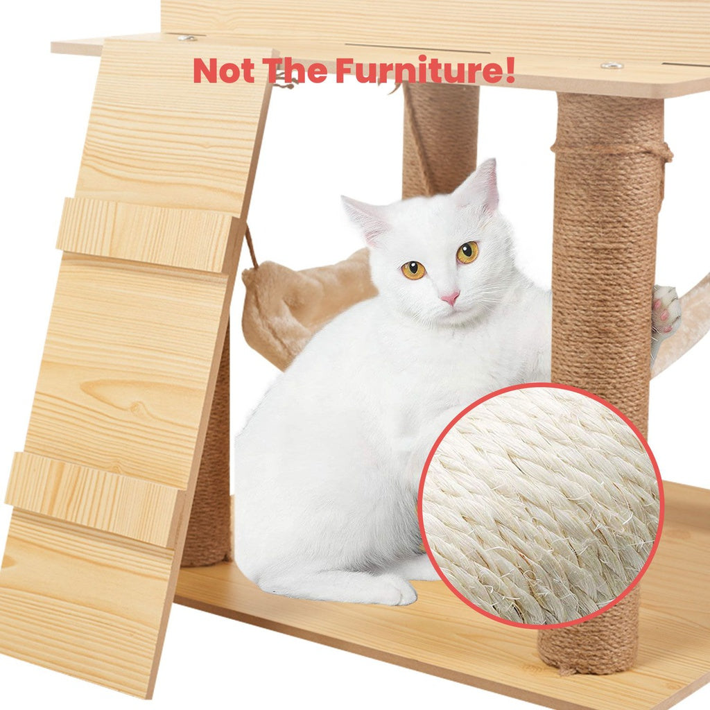 Floofi 130cm Wooden Cat Tree  FEATURES Sturdy and Safe: Stability is always the priority, thanks to the 6.5cm diameter posts and anti-toppling design, this innovative and professional cat tower provides the cat activities with enough stability (best placed against a wall), will be a great - scratch tree not furniture