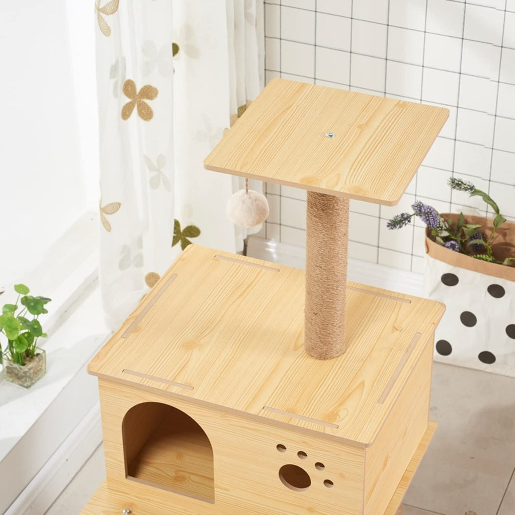 Floofi 130cm Wooden Cat Tree  FEATURES Sturdy and Safe: Stability is always the priority, thanks to the 6.5cm diameter posts and anti-toppling design, this innovative and professional cat tower provides the cat activities with enough stability (best placed against a wall), will be a great. Suits any room and decore