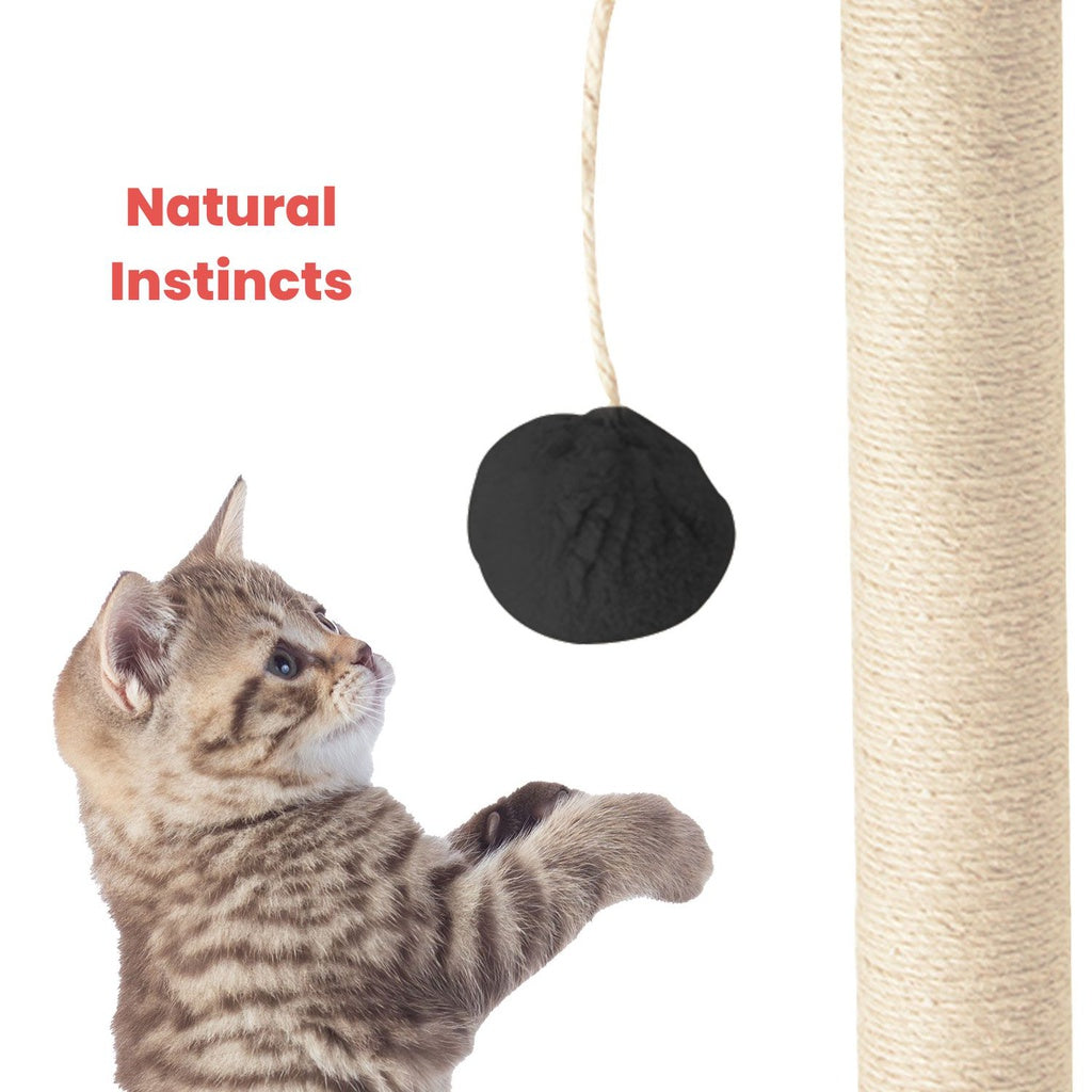 Floofi 145cm Plush Cat Condo Cat Tree Dark Grey FI-CT-156-BJ  FEATURES Spacious and Versatile Fun Center: 145cm Height (allow your kitty overlook the world on top perch), luxury deep hammock ,interactive hanging ball Designed to Fulfill Your Cat's Nature: This indoor cat treehouse is a go-to spot for your cat to play, exercise, and relax. Multiple scratching posts reinforced with natural rope will satisfy your cat’s instinct of scratching. Natural instincts get aroused