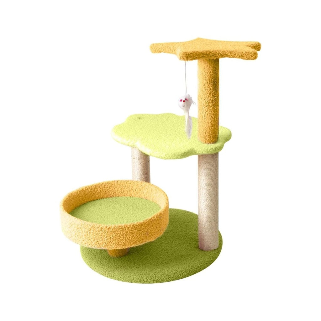 Floofi 75cm Galaxy Plush Scratching Post Cat Tree Yellow Green  FEATURES High-Quality Sisal Scratching Trunk: featured with tightly wound, wear-resistant and scratch-resistant, which allows your pet to fully release the wild nature of climbing while preventing your other furnitures from being scratched